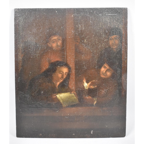 83 - An Unframed Late 17th/Early 18th Century Oil on Panel Depicting Figures Reading by Candlelight, Unsi... 