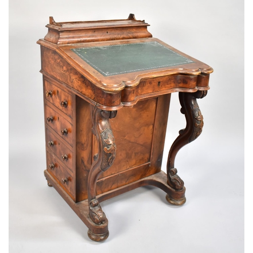 84 - A Late 19th Century Burr Walnut Davenport with Hinged Slope having Tooled Leather Writing Surface to... 