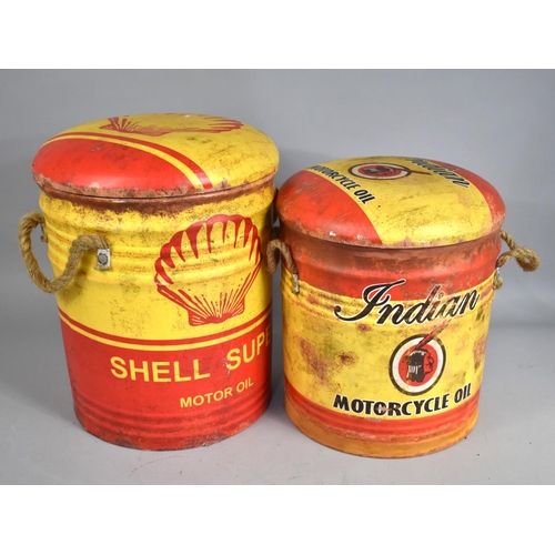 85 - Two Novelty Stools in the Form of Shell Super Motor Oil and Indian Motorcycle Oil Tins, Pad Seats an... 