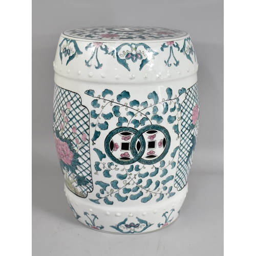 87 - A Chinese Porcelain Opium Stool, 20th Century, Barrel Form Decorated with Vignettes of Flowering and... 