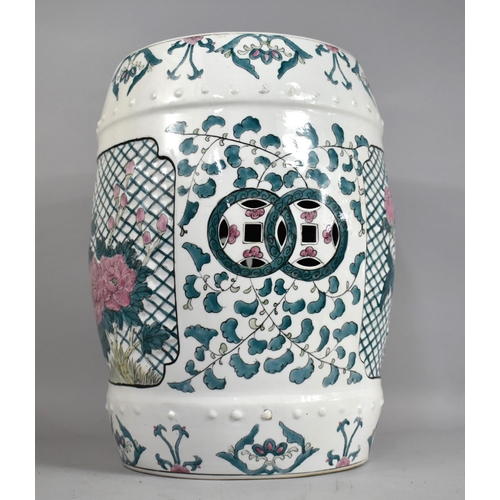 87 - A Chinese Porcelain Opium Stool, 20th Century, Barrel Form Decorated with Vignettes of Flowering and... 