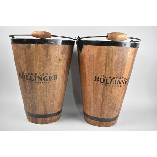 90 - A Pair of Reproduction Champagne Bollinger Wooden Wine Buckets/Coolers, Tapering Cylindrical Form, 3... 