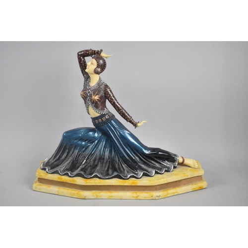 92 - A Reproduction Art Deco Figure of Kneeling Dancing Maiden on Shaped Plinth Base, 35cm Wide