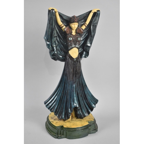 93 - A Reproduction Art Deco Figure of Maiden Lifting Cape Above Head, 37cm High