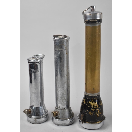 95 - A Collection of Three Vintage Graduated Cylindrical Torches, the Tallest 30cm High