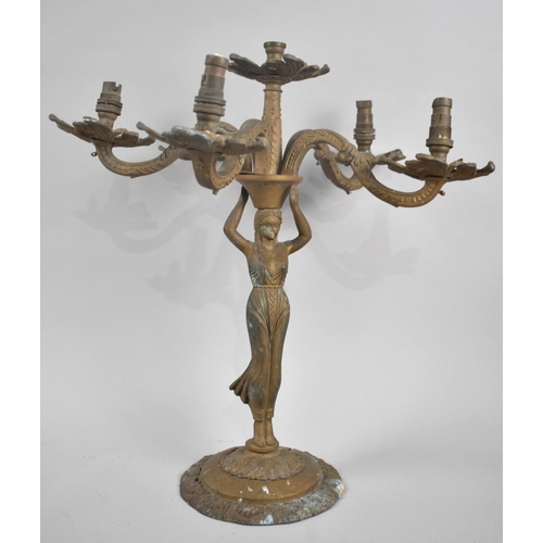 96 - A French Second Empire Style Six Branch Figural Table Lamp, in Need of Rewiring and New Bulb Holders... 