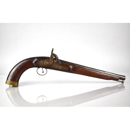 64 - A 19th Century Flintlock Pistol with Steel Barrel, Wooden Stock and Brass Mounts