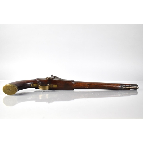 64 - A 19th Century Flintlock Pistol with Steel Barrel, Wooden Stock and Brass Mounts