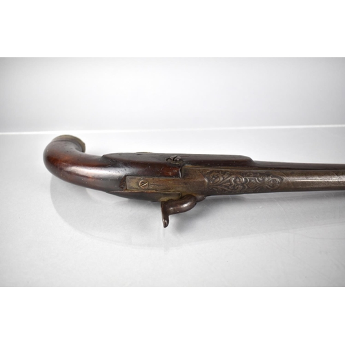 64 - A 19th Century Flintlock Pistol with Steel Barrel, Wooden Stock and Brass Mounts