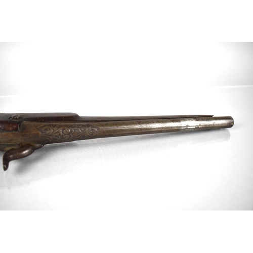 64 - A 19th Century Flintlock Pistol with Steel Barrel, Wooden Stock and Brass Mounts