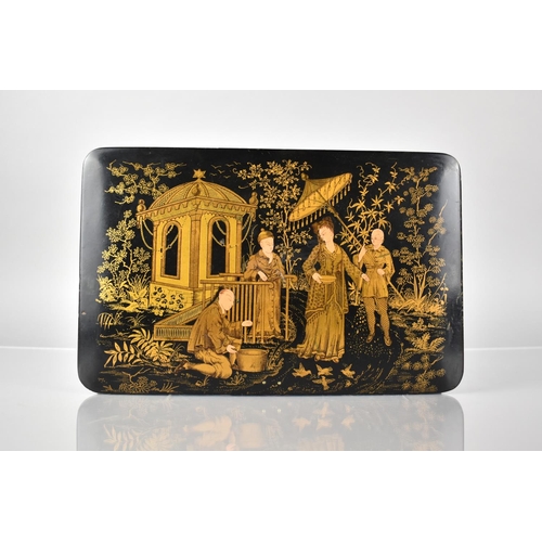 37 - A Late 19th/20th Century Chinoiserie Box with Hinged Lid Decorated with Figures in Garden Settings, ... 