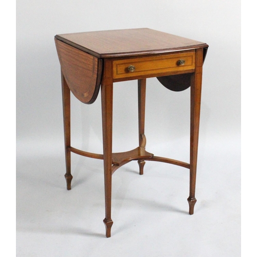 45 - A Reproduction Drop Leaf Oval Topped Work Table with Inlaid Border, Single Drawer Matched by Dummy. ... 