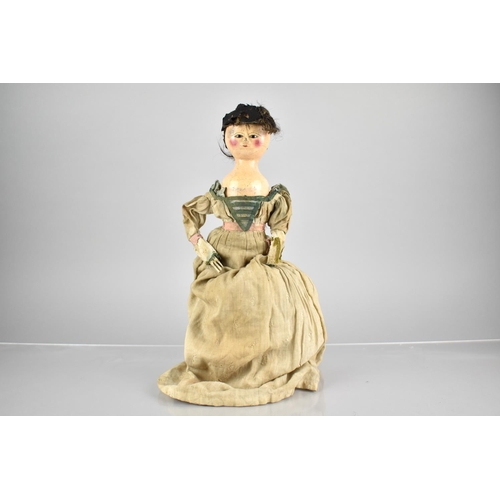 40 - An 18th/19th Century Carved Wooden Doll/Peg Doll with Original Painted Decoration having Inset Eyes ... 