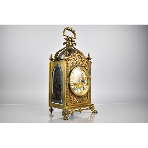 106 - A Heavy Continental Bronze Lantern Clock, The 8 Day Movement Stamped 108341 with Key and Pendulum, 3... 