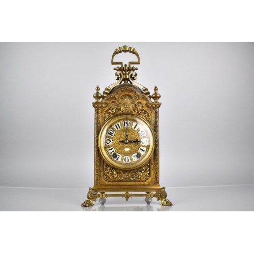 106 - A Heavy Continental Bronze Lantern Clock, The 8 Day Movement Stamped 108341 with Key and Pendulum, 3... 