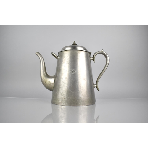 86 - A Vintage GWR Hotels Pewter Teapot with Hinged Lid, Numbered 36431 to Base 28cm High