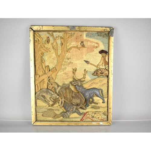 113 - A Pair of 18th Century Woolworks, Hunting and Game Scenes, Textiles 39x48cm high