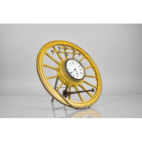 105 - An Early 20th Century Novelty Clock in the Form of a 14 Spoke Cart Wheel with Swingle Tree and Horn,... 