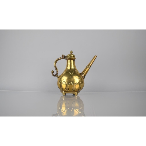 102 - A 19th Century Brass Islamic Coffee Pot/Ewer with Hinged Ogee Cover and Scrolled Handle, Straight Sp... 