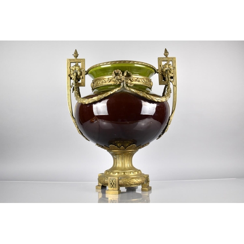 91 - A Large French Ormolu Mounted Glazed Two Handled Urn with Ribbon and Swag Decoration in The Second E... 