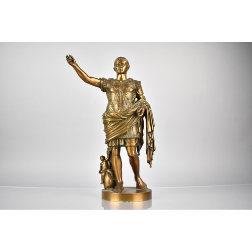 84 - A Bronze Figure Of Augustus Caesar, Depicted with Arm Outstretched and with Putto by His Side, 32cm ... 