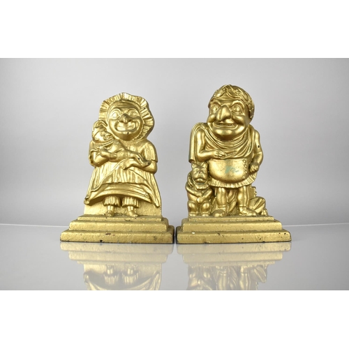 90 - A Pair of Large Late Victorian Gilt Sprayed Cast Iron Door Stops, Punch and Judy, 31cm High