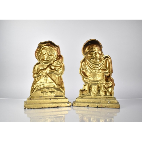 90 - A Pair of Large Late Victorian Gilt Sprayed Cast Iron Door Stops, Punch and Judy, 31cm High