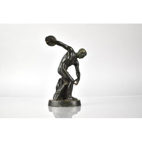 82 - A Souvenir Grand Tour Bronze Figure, Discobolus After Myron on Oval Plinth, 14.5cm High