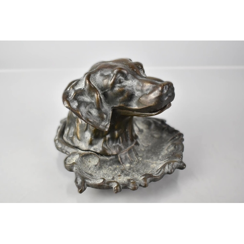 79 - A French Bronze Desk Top Inkwell in The Form of A Spaniel's Head, Hinged to Reveal Ceramic Inkwell, ... 