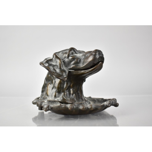 79 - A French Bronze Desk Top Inkwell in The Form of A Spaniel's Head, Hinged to Reveal Ceramic Inkwell, ... 