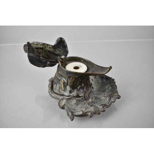 79 - A French Bronze Desk Top Inkwell in The Form of A Spaniel's Head, Hinged to Reveal Ceramic Inkwell, ... 