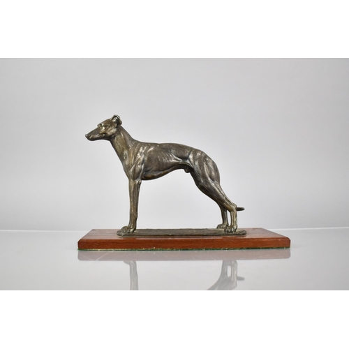 77 - A Cast Metal Study of Standing Greyhound, Set on Rectangular Wooden Base, 23x10cm