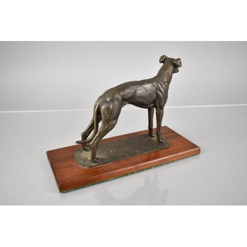 77 - A Cast Metal Study of Standing Greyhound, Set on Rectangular Wooden Base, 23x10cm