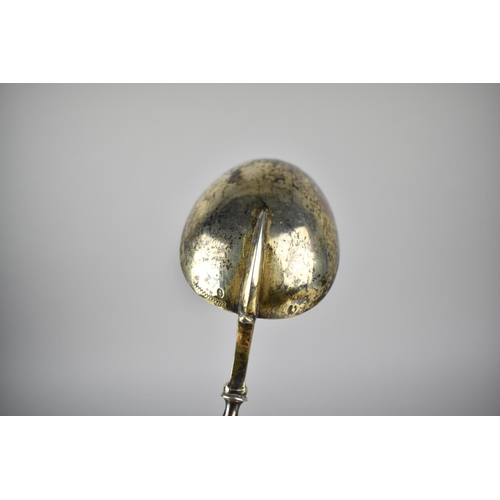 195 - An 18th Century Silver Parcel Gilt and Porcelain Handled Serving Spoon, The White Glazed Porcelain H... 