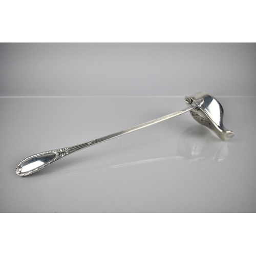 194 - A German 800 Silver Ladle by Clemens Dahmen having Lipped Bowl with Pierced Cover, 37cm Long.