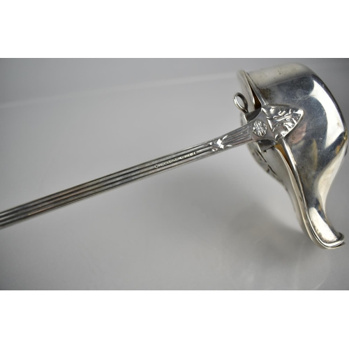 194 - A German 800 Silver Ladle by Clemens Dahmen having Lipped Bowl with Pierced Cover, 37cm Long.