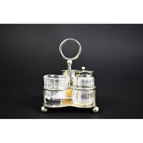 175 - An Edward VII Silver Three Bottle Cruet Stand on Ball Feet with Loop Carry Handle (Sheffield Hallmar... 