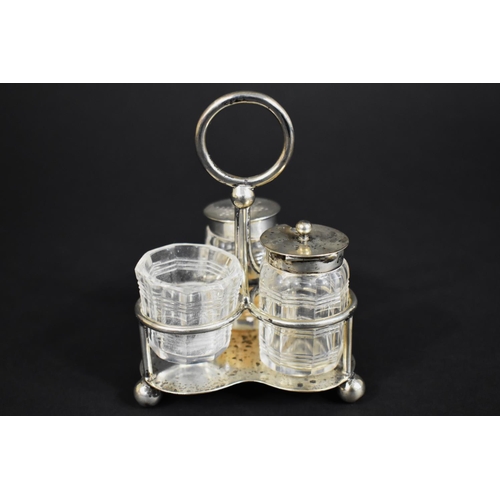 175 - An Edward VII Silver Three Bottle Cruet Stand on Ball Feet with Loop Carry Handle (Sheffield Hallmar... 