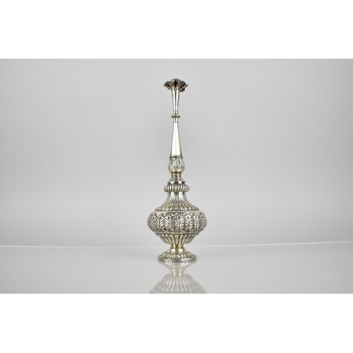 184 - An Indian White Metal Rose Water Sprinkler with Rose Head Top Tapering to Scrolled and Reeded Body, ... 