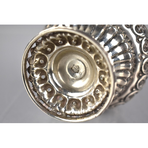 184 - An Indian White Metal Rose Water Sprinkler with Rose Head Top Tapering to Scrolled and Reeded Body, ... 