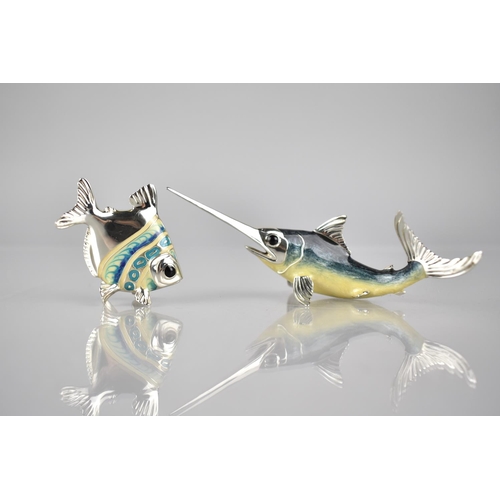 170 - A Saturno Silver and Enamel Study of a Tropical Fish, 4.5cms High together with a Marlin Example, 11... 