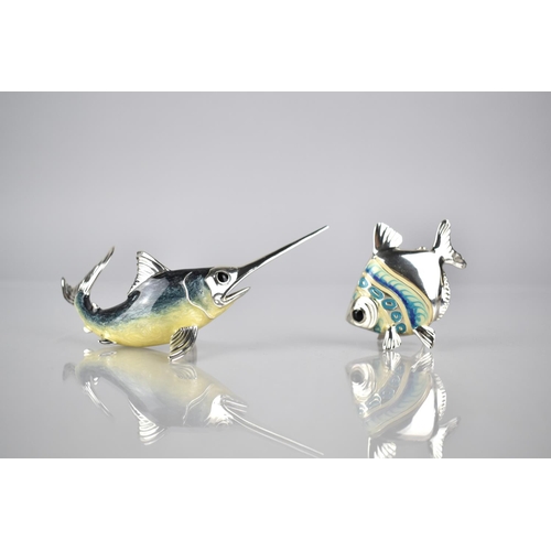 170 - A Saturno Silver and Enamel Study of a Tropical Fish, 4.5cms High together with a Marlin Example, 11... 