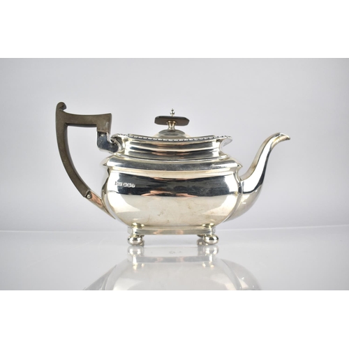 145 - A George V Silver Teapot by Walker and Hall with Reeded Trim Raised on Four Ball Feet, Sheffield Hal... 