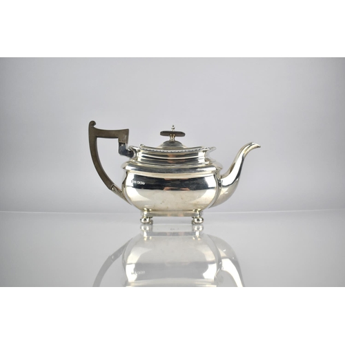 145 - A George V Silver Teapot by Walker and Hall with Reeded Trim Raised on Four Ball Feet, Sheffield Hal... 