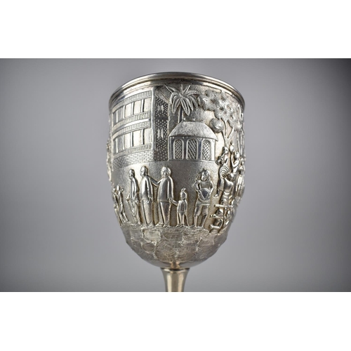 164 - An Indian Silver Goblet by Cooke and Kelvey, Calcutta (1858-1930) Finely decorated with Repousse, En... 