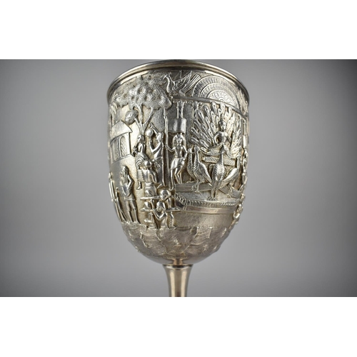 164 - An Indian Silver Goblet by Cooke and Kelvey, Calcutta (1858-1930) Finely decorated with Repousse, En... 