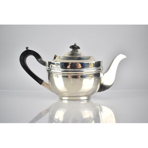 144 - An Edward VII Silver Teapot, Birmingham Hallmark 1903, 359gms, Ebonised Handle with Loss, 12cms High