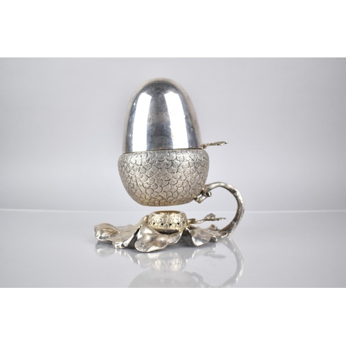 120 - A Late Victorian Silver Plated Warmer in the Form of an Acorn on Oak Leaf, Complete With Burner, Loz... 