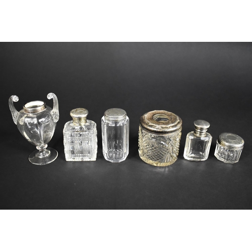 181 - Six Various Glass & Silver Mounted dressing Table Pots to Include Urn Shape Example, Various Makers ... 