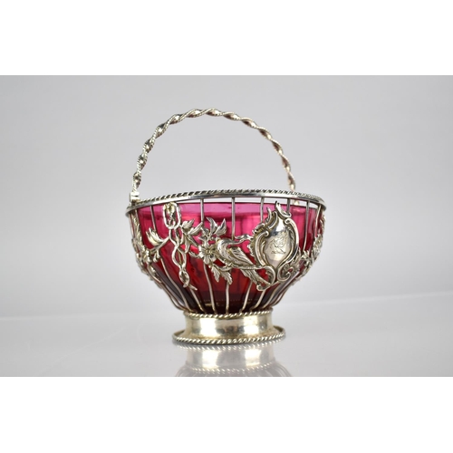 179 - An 18th Century White Metal & Cranberry Glass Bowl, (Unmarked But Believed To Be Silver) the Frame o... 